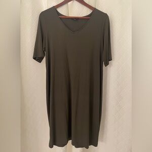 Eileen Fisher Olive Green V Neck Dress Size Large Petite